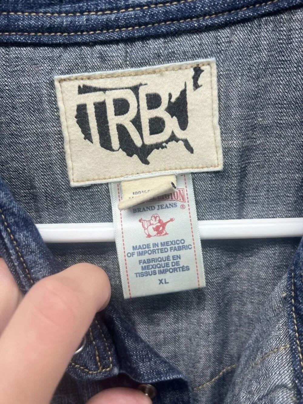 True Religion Shirt Men XL Blue Denim Snap Button Western Casual Cowboy USA VTG